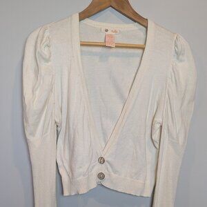 Tulle By Anthropologie Women's Size L White Cropped Buttoned Cardigan Puff